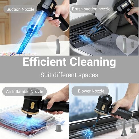 Handheld Car Vacuum Cleaner, 16000Pa Vacuum Cleaner and Air Duster, Portable Cordless Hand Held Vacuum with Brushless Motor and Multi-Nozzles for Car, Home, Office, Pet in Saudi Arabia