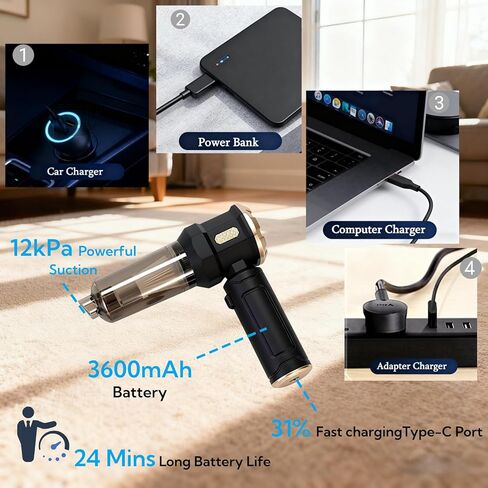 Handheld Car Vacuum Cleaner, 16000Pa Vacuum Cleaner and Air Duster, Portable Cordless Hand Held Vacuum with Brushless Motor and Multi-Nozzles for Car, Home, Office, Pet in Saudi Arabia
