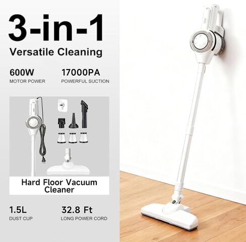 Corded Stick Vacuum Cleaner, Hardwood Floor Vacuum, 600W Powerful Hard Floor Vacuum Cleaners， Powerful Upright Corded Vacuum Cleaner Suitable for Hair, Pet Hair, Wood Floors, Tile Floors Dorm in Saudi Arabia