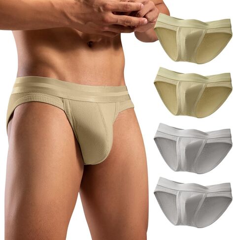 Hgn Men's Cotton Blend Briefs - Breathable Mesh Underwear with Wide Comfort Waistband, 4-Pack Essential for Daily Wear in Saudi Arabia