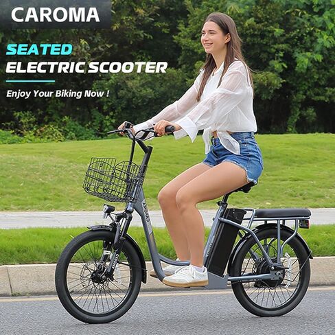 سكوتر كهربائي Caroma Peak 500W/800W/1200W مع مقعد، دراجة كهربائية بإطار سميك 20 بوصة مع بطارية قابلة للإزالة 48 فولت، حتى 30 ميلًا و20 ميلاً في الساعة، سكوتر للبالغين للتنقل مع سلة ومقعد قابل للتعديل in Saudi Arabia