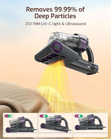 LED Display Mattress Vacuum Cleaner, 18Kpa Bed Vacuum Cleaner with 253.7nm UV-C Light, HEPA Filter & Ultrasoni, 149℉ Heat, Triple-Cup Versatile Handheld Vacuums for Bed Sofa Carpets Pet Hair Fine Dust in Saudi Arabia