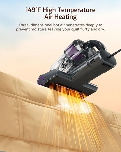 LED Display Mattress Vacuum Cleaner, 18Kpa Bed Vacuum Cleaner with 253.7nm UV-C Light, HEPA Filter & Ultrasoni, 149℉ Heat, Triple-Cup Versatile Handheld Vacuums for Bed Sofa Carpets Pet Hair Fine Dust in Saudi Arabia