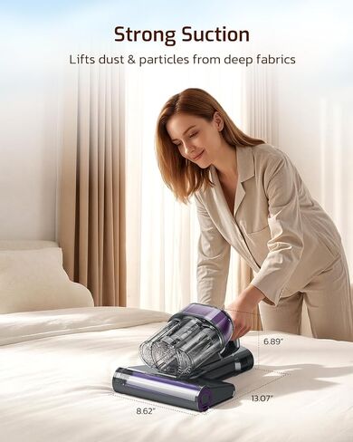 LED Display Mattress Vacuum Cleaner, 18Kpa Bed Vacuum Cleaner with 253.7nm UV-C Light, HEPA Filter & Ultrasoni, 149℉ Heat, Triple-Cup Versatile Handheld Vacuums for Bed Sofa Carpets Pet Hair Fine Dust in Saudi Arabia