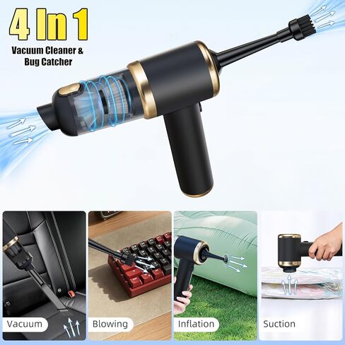 2026 Bug Vacuum Catcher,12000Pa Handheld Car Vacuum Cleaner,Suction/Blow/Charge/Extract/4-In-1 Portable Cordless Vacuum Cleaner,30-Minute Run Time Suitable for Home,Indoor and Outdoor Cleaning in Saudi Arabia