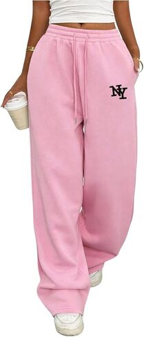 MakeMeChic Women's Straight Leg Drawstring Sweatpants Slant Pocket Baggy Sports Pants in Saudi Arabia