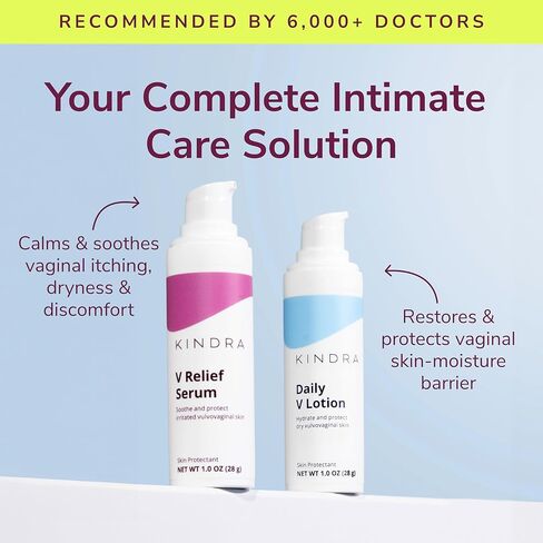 Kindra Daily V Lotion XL & V Relief Serum, OBGYN Recommended for Dryness & Itch, with Hyaluronic Acid, Prevents Infection & Odor- Estrogen-Free Cream, pH-Balanced Feminine Care in Saudi Arabia
