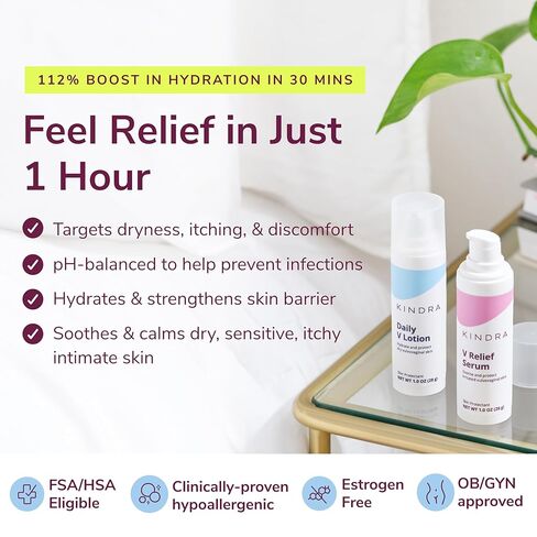 Kindra Daily V Lotion XL & V Relief Serum, OBGYN Recommended for Dryness & Itch, with Hyaluronic Acid, Prevents Infection & Odor- Estrogen-Free Cream, pH-Balanced Feminine Care in Saudi Arabia