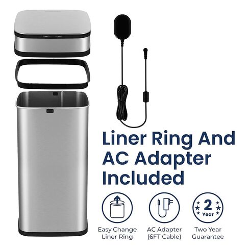 سلة مهملات المطبخ الذكية سعة 13 جالون من Ninestars، سلة قمامة مستشعر الحركة للتحكم التلقائي في الرائحة، محول طاقة عالمي، 50 لتر من الفولاذ المقاوم للصدأ ذو الفتح الذكي، سلسلة نوفا in Kuwait