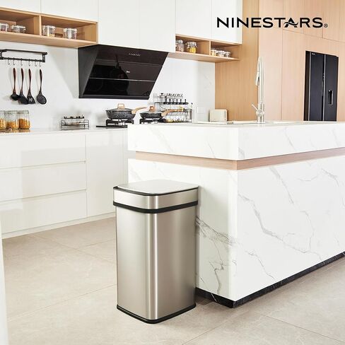 سلة مهملات المطبخ الذكية سعة 13 جالون من Ninestars، سلة قمامة مستشعر الحركة للتحكم التلقائي في الرائحة، محول طاقة عالمي، 50 لتر من الفولاذ المقاوم للصدأ ذو الفتح الذكي، سلسلة نوفا in Kuwait