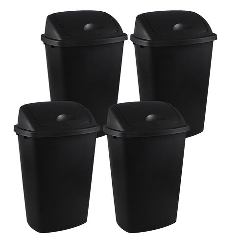6 Gallon / 25 L Trash Can, 4-Pack, Plastic Swing Lid Garbage Waste Bins Container for Kitchen, Bedroom, Office, Living Room, Bathroom, Black in Saudi Arabia