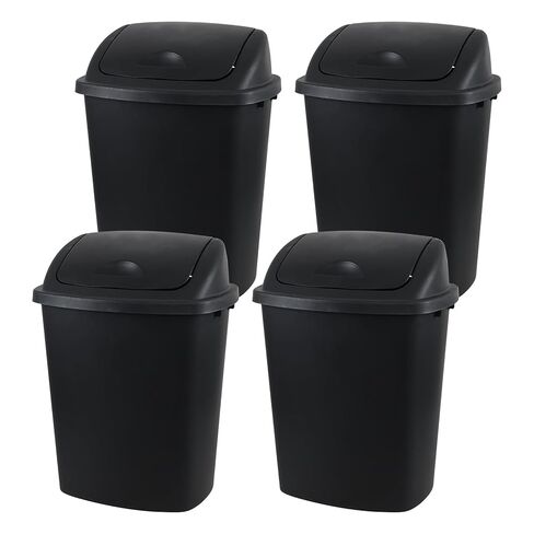 6 Gallon / 25 L Trash Can, 4-Pack, Plastic Swing Lid Garbage Waste Bins Container for Kitchen, Bedroom, Office, Living Room, Bathroom, Black in Saudi Arabia