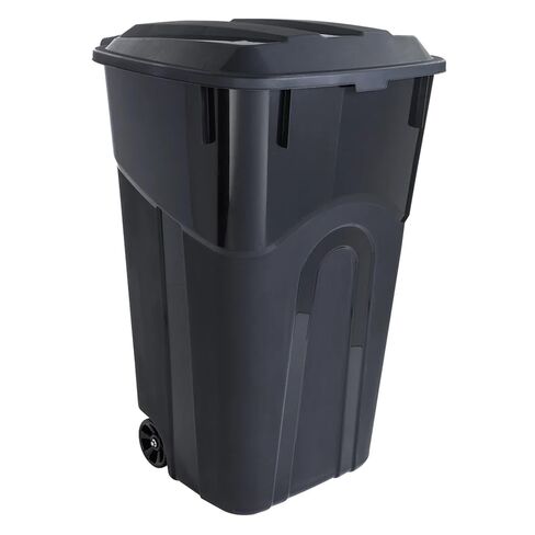 32 Gallon Plastic Garbage Can with Attached Lid, Wheeled Trash Bin, Outdoor/Indoor Use, Black in Saudi Arabia