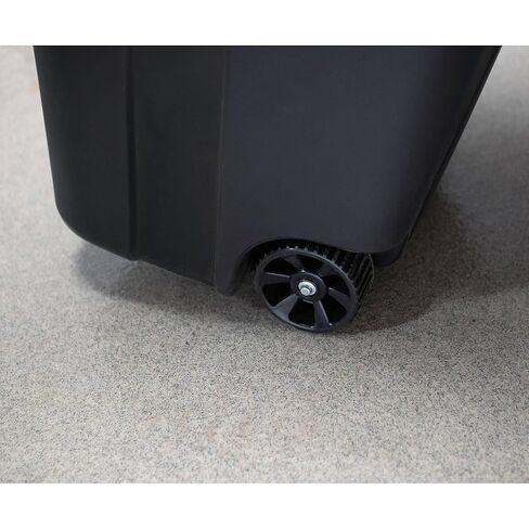 32 Gallon Plastic Garbage Can with Attached Lid, Wheeled Trash Bin, Outdoor/Indoor Use, Black in Saudi Arabia