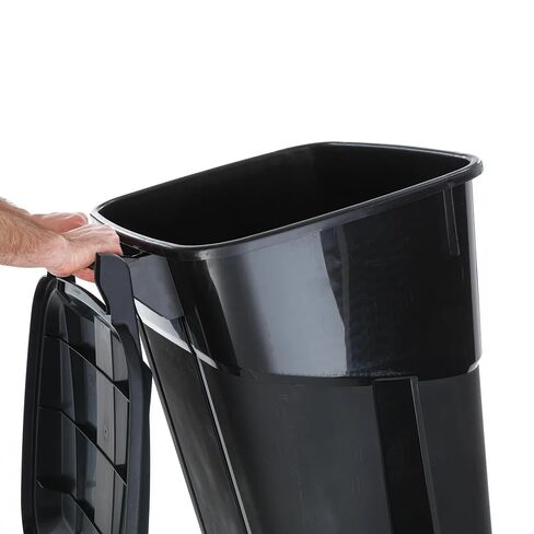 32 Gallon Plastic Garbage Can with Attached Lid, Wheeled Trash Bin, Outdoor/Indoor Use, Black in Saudi Arabia