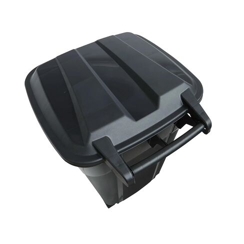32 Gallon Plastic Garbage Can with Attached Lid, Wheeled Trash Bin, Outdoor/Indoor Use, Black in Saudi Arabia