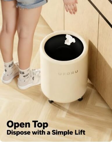 Round Bin,Roller Bin With Wheels And No Lid,Suitable For Living Room,Bedroom,Office,Bathroom,Cream Colour in Saudi Arabia