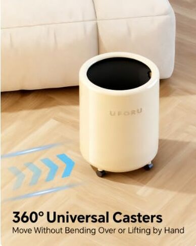 Round Bin,Roller Bin With Wheels And No Lid,Suitable For Living Room,Bedroom,Office,Bathroom,Cream Colour in Saudi Arabia