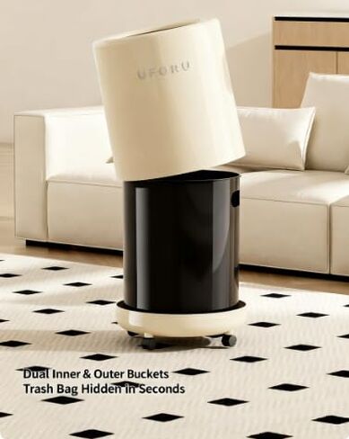 Round Bin,Roller Bin With Wheels And No Lid,Suitable For Living Room,Bedroom,Office,Bathroom,Cream Colour in Saudi Arabia