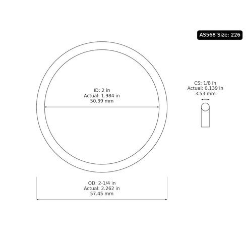 226 Buna-N O-Ring, 90A Hardness, Black 2" ID, 2-1/4" OD, 1/8" Width (Pack of 10) in Saudi Arabia
