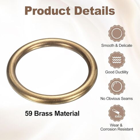 uxcell H59 Brass O Ring, 2.36" OD. 1.89" Thickness Brass Seamless Welded Circle Loop Round Ring Buckles for Luggage Webbing Craft DIY Decoration Accessories, Bronze in Saudi Arabia