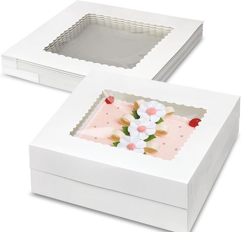 KEEPARTY 10 PCS 14x14x4 Inch White Cake Boxes with Window Large Bakery Box for Cake Cupcakes Donuts Cookies Dessert Pastry Baking Pie Packaging in Saudi Arabia