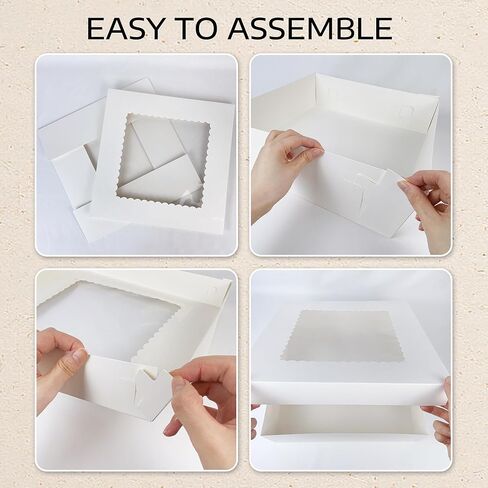 KEEPARTY 10 PCS 14x14x4 Inch White Cake Boxes with Window Large Bakery Box for Cake Cupcakes Donuts Cookies Dessert Pastry Baking Pie Packaging in Saudi Arabia