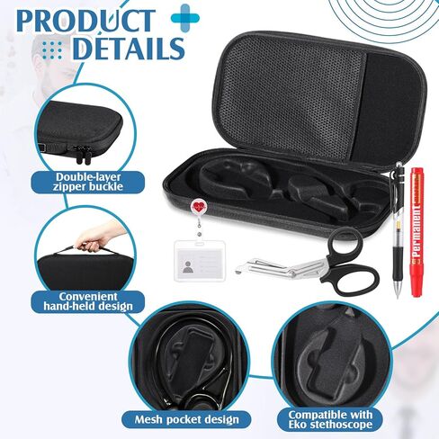 Threlaco 5pcs Digital Stethoscope Case Kit Nurse Gift Include Carrying Case, Medical Scissors, Badge Holders Badge Holders, Marker Pen, Gel Pen for Nurse Compatible Digital or Cardiology Stethoscope in Saudi Arabia