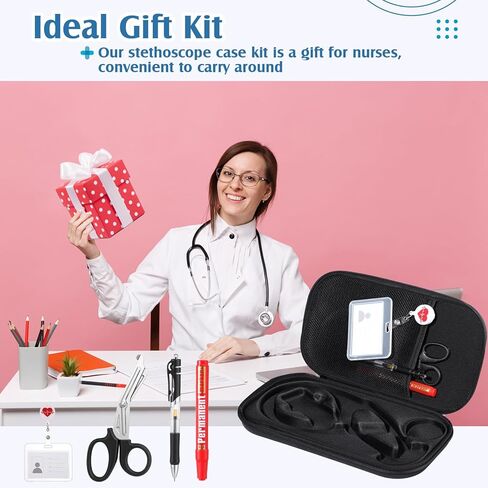 Threlaco 5pcs Digital Stethoscope Case Kit Nurse Gift Include Carrying Case, Medical Scissors, Badge Holders Badge Holders, Marker Pen, Gel Pen for Nurse Compatible Digital or Cardiology Stethoscope in Saudi Arabia