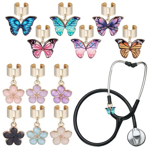OLYCRAFT 12Pcs 2 Styles Butterfly and Flower Stethoscope Charms 0.8~0.9 Inch Alloy Enamel Stethoscopes Pendant Stethoscope ID Name Tag Charm Stethoscopes Accessories for Doctor Nurse Medical Assistant in Saudi Arabia