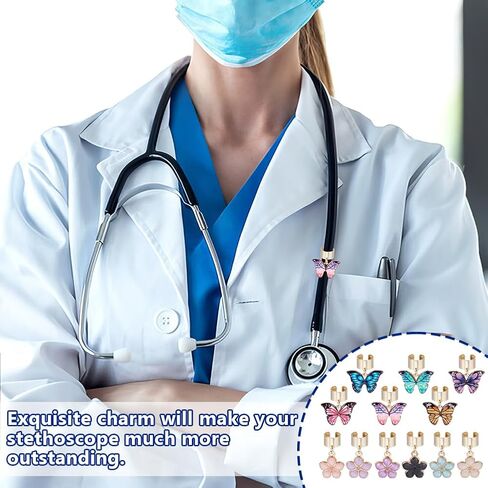 OLYCRAFT 12Pcs 2 Styles Butterfly and Flower Stethoscope Charms 0.8~0.9 Inch Alloy Enamel Stethoscopes Pendant Stethoscope ID Name Tag Charm Stethoscopes Accessories for Doctor Nurse Medical Assistant in Saudi Arabia