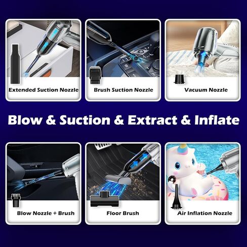 Car Vacuum Portable Cordless, 5 in 1 Handheld Vacuum Cleaner, Mini Vacuum Cleaner Rechargeable, 8000PA Powerful Compressed Air Duster & Air Blower for Cars,Home,Office,Pet Hair in Saudi Arabia
