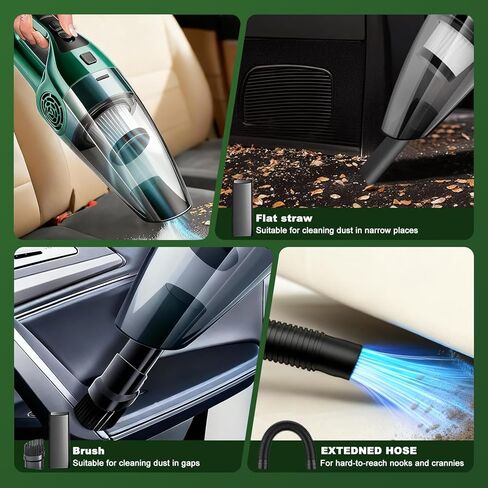 Car Vacuum Cleaner – 9000PA High Power Suction, DC 12V Portable Handheld Auto Vacuum with Attachments, Mini Car Interior Cleaner for Pet Hair, Dust, Crumbs, and Debris (Emerald Green) in Saudi Arabia
