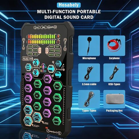 مجموعة مغير الصوت المحمولة SK9 مع تأثيرات صوتية حية للكاريوكي والبث والمعيشة والغناء والتسجيل والألعاب والهدايا in Kuwait