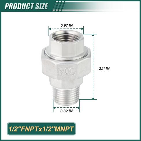 2 قطعة 304 اتحاد الفولاذ المقاوم للصدأ ، 1/2 "NPT ذكر x 1/2" NPT أنثى وصلة أنابيب الزهر ، اتحاد تجهيزات أنابيب الزهر للوقود/الهواء/السائل/النفط/الغاز in Kuwait