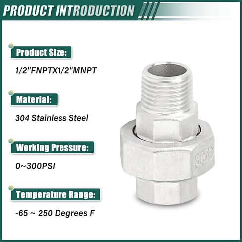 2 قطعة 304 اتحاد الفولاذ المقاوم للصدأ ، 1/2 "NPT ذكر x 1/2" NPT أنثى وصلة أنابيب الزهر ، اتحاد تجهيزات أنابيب الزهر للوقود/الهواء/السائل/النفط/الغاز in Kuwait