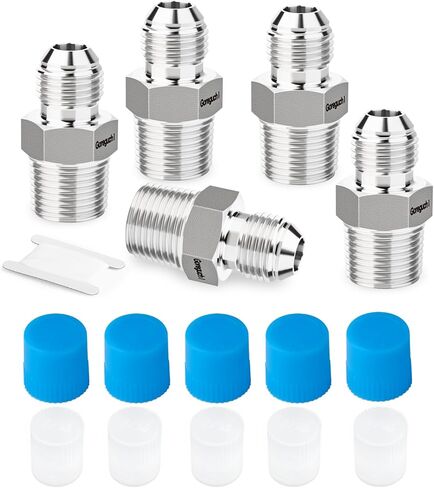 5 قطع من تركيبات أنبوب التوهج من الفولاذ المقاوم للصدأ 304، 1/4 بوصة JIC ذكر × 1/4 بوصة NPT ذكر، نصف اتحاد، مع غطاء حماية، للوقود/الهواء/الماء/الغاز/النفط in Kuwait