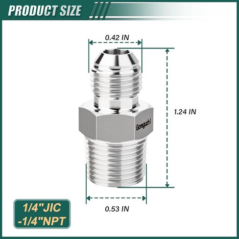5 قطع من تركيبات أنبوب التوهج من الفولاذ المقاوم للصدأ 304، 1/4 بوصة JIC ذكر × 1/4 بوصة NPT ذكر، نصف اتحاد، مع غطاء حماية، للوقود/الهواء/الماء/الغاز/النفط in Kuwait