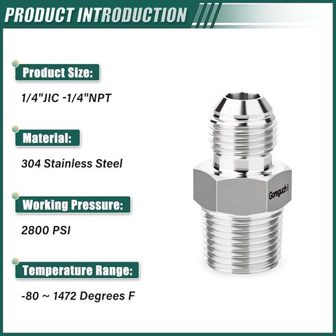 5 قطع من تركيبات أنبوب التوهج من الفولاذ المقاوم للصدأ 304، 1/4 بوصة JIC ذكر × 1/4 بوصة NPT ذكر، نصف اتحاد، مع غطاء حماية، للوقود/الهواء/الماء/الغاز/النفط in Kuwait