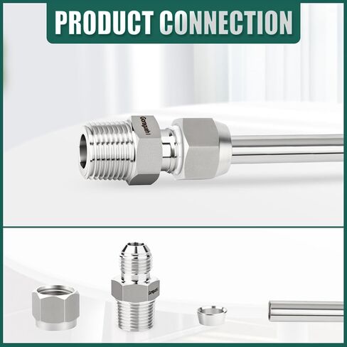 5 قطع من تركيبات أنبوب التوهج من الفولاذ المقاوم للصدأ 304، 1/4 بوصة JIC ذكر × 1/4 بوصة NPT ذكر، نصف اتحاد، مع غطاء حماية، للوقود/الهواء/الماء/الغاز/النفط in Kuwait