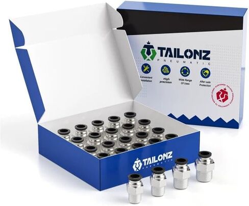 TAILONZ PNEUMATIC 1/4"OD Straight Push to Connect Fittings Pneumatic Fittings Kit 1/8",1/4",3/8",1/2"NPT Connector (20 pcs) in Saudi Arabia