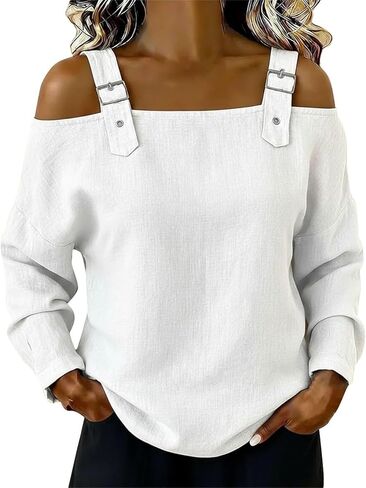 Off The Shoulder Tops for Women Long Sleeve Adjustable Strap Casual Blouses Spring Summer Trendy Loose Fit Y2K Tshirt in Saudi Arabia