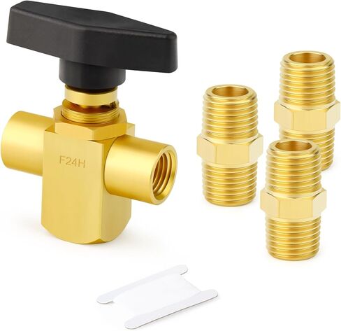 GASHER 1 قطعة 1/4 "أنثى أداة نحاسية 3 طريقة صمام كروي (L-PORT) مع مقابض سوداء وحلمة 1/4" NPT in Saudi Arabia