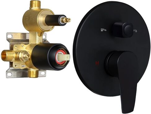 Solid Brass Dual Functions Pressure Balancing Valve Concealed Installation Round Shower Diverter Valve Wall Mount (Matte Black) in Saudi Arabia