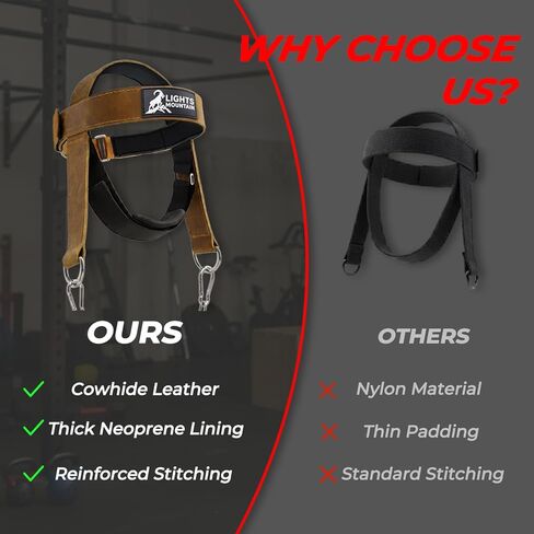 Leather Neck Harness for Neck Strength Training, Adjustable Head Harness with Steel Chain & Carabiners, Padded Genuine Leather Head Strap for Gym & Home Workouts in Saudi Arabia