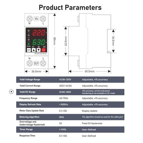 Adjustable Voltage Current Protector 110/220V 80-300V Universal Single Phase AC DC Protection 1~63a Self Resetting(2P 110V-220V) in Saudi Arabia