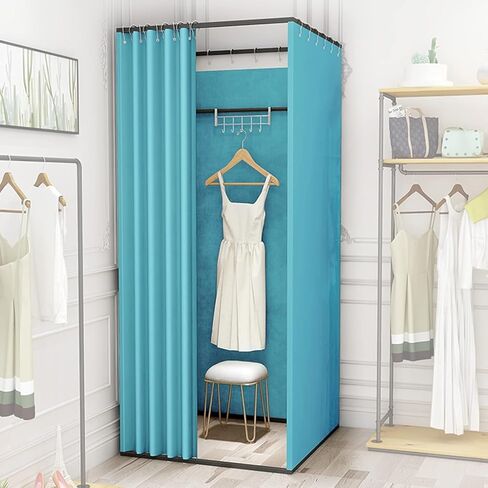 Clothing Store Fitting Room Linen Curtains with Grommets Privacy Screen for Office Clothing Store Bedroom Mobile Rail Changing Room(85x85x200cm) in Saudi Arabia
