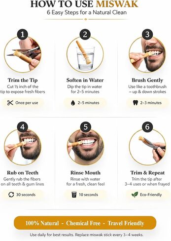 5 Pack Miswak Sticks for Teeth with 1 Holder - Sewak Sticks for Teeth Whitening | Natural Toothbrush Stick for Healthy Gums |Vacuum Sealed Miswak Toothbrush| Fresh Salvadora Persica Wood in Saudi Arabia