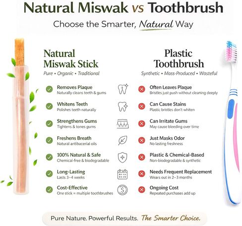 5 Pack Miswak Sticks for Teeth with 1 Holder - Sewak Sticks for Teeth Whitening | Natural Toothbrush Stick for Healthy Gums |Vacuum Sealed Miswak Toothbrush| Fresh Salvadora Persica Wood in Saudi Arabia