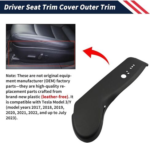 1088964-00-G,Driver Seat Trim Cover Outer Trim Panel Compatible with Tesla Model 3/Y 2017 2018 2019 2020 2021 2022 2023 Replace 1098349-00-G Front Outer Trim Cover Shield Panel in Saudi Arabia